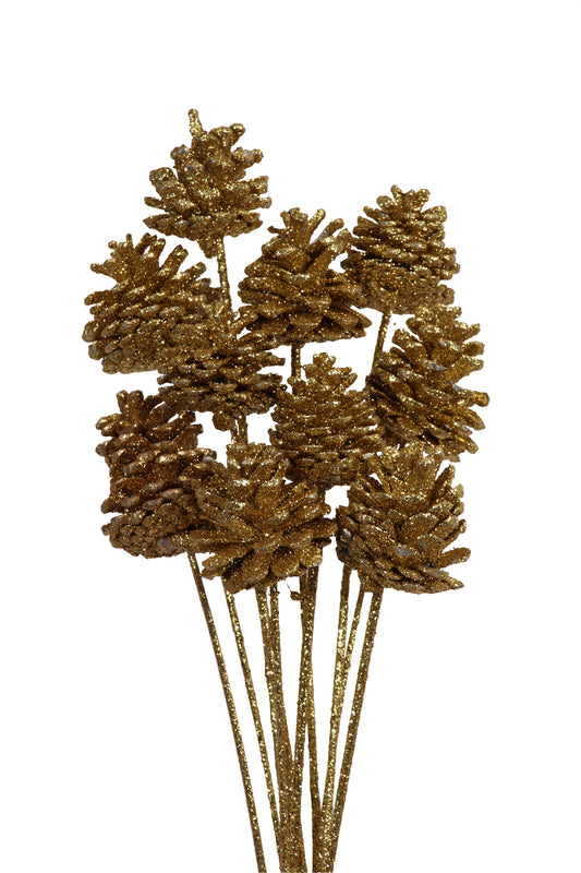 pine cones regular - stem - gold metallic - bulk - 300/case
