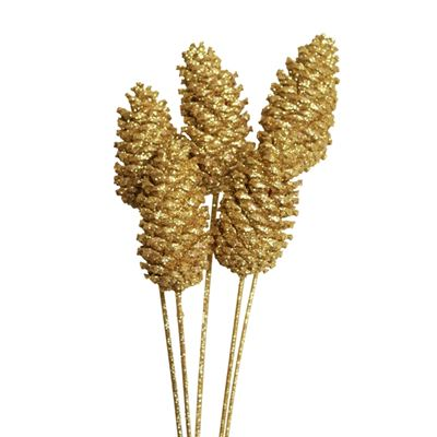 pine cones large - 6 stem - gold glitter