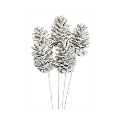 pine cones large - 6 stem - white glitter