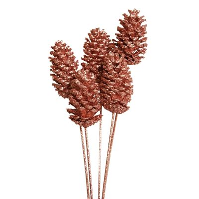 pine cones large - 6 stem - copper glitter