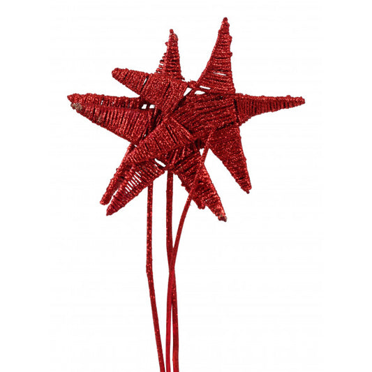 jumbo lata star - 20cm - 3 stem - red glitter