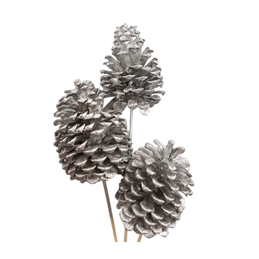 jeffrey pine cones x-large - 3 stem - silver metallic