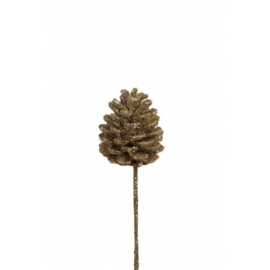 pine cones regular - stem - champagne glitter - bulk - 300/case
